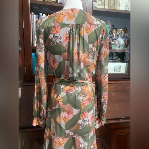 BADGLEY Mischka Multi Floral Ruffle Midi Faux Wrap Dress. - Picture 9 of 15